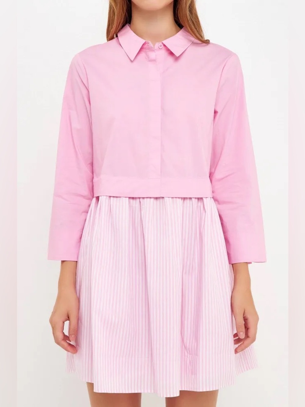 English Factory Pink Mini Dress with Shirt Bodice